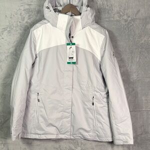 NWT New White Gray Waterproof Hooded Ski Jacket Coat with Powder Skirt Size XL